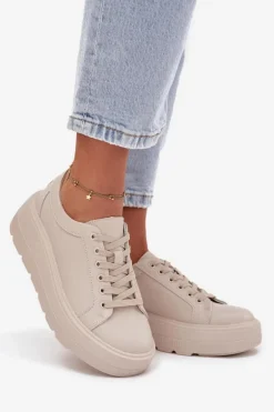 Skórzane Sneakersy Na Masywnej Platformie Beżowe Sylvessa