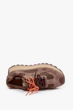 Skórzane Sneakersy Na Platformie Damskie Big Star SS274627 HI-POLY SYSTEM Beżowe