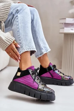 Skórzane Sneakersy Na Platformie Maciejka 06767-15 Fuksja