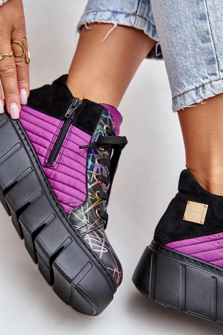 Skórzane Sneakersy Na Platformie Maciejka 06767-15 Fuksja