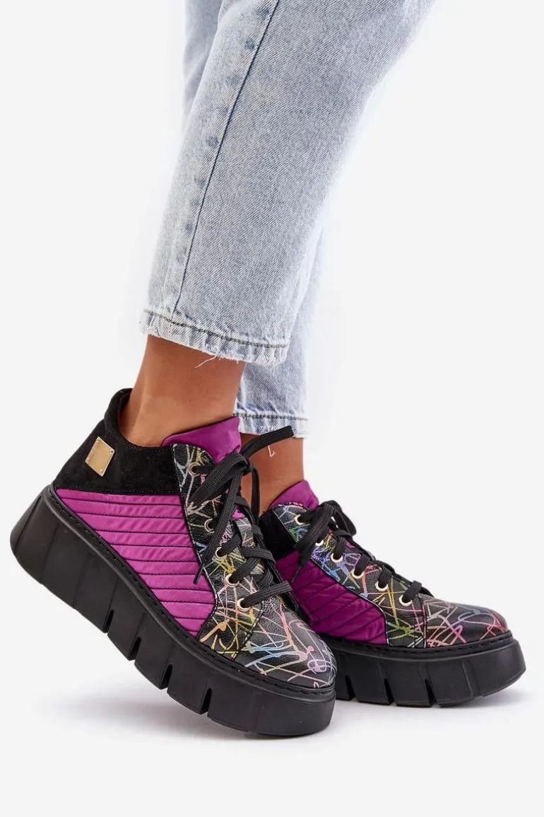 Skórzane Sneakersy Na Platformie Maciejka 06767-15 Fuksja