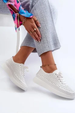 Skórzane Sneakersy Na Platformie S.Barski LR278 Białe