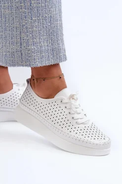 Skórzane Sneakersy Na Platformie S.Barski LR278 Białe