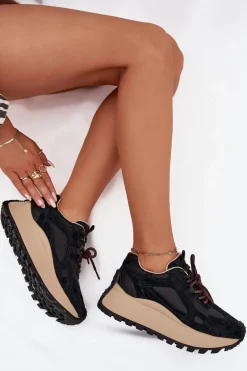 Skórzane Sneakersy Na Platformie Damskie Big Star SS274628 HI-POLY SYSTEM Czarne