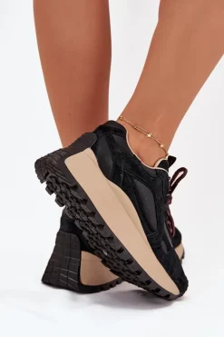 Skórzane Sneakersy Na Platformie Damskie Big Star SS274628 HI-POLY SYSTEM Czarne