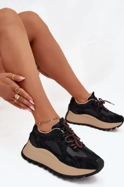 Skórzane Sneakersy Na Platformie Damskie Big Star SS274628 HI-POLY SYSTEM Czarne