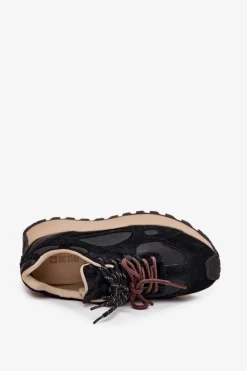 Skórzane Sneakersy Na Platformie Damskie Big Star SS274628 HI-POLY SYSTEM Czarne