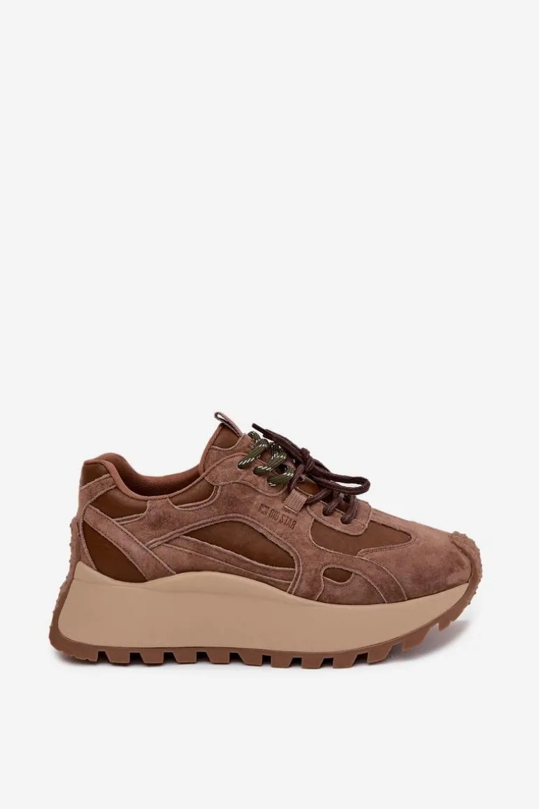 Skórzane Sneakersy Na Platformie Damskie Big Star SS274626 HI-POLY SYSTEM Camel