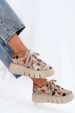 Skórzane Sneakersy Na Platformie Maciejka 06891-18 Beżowe