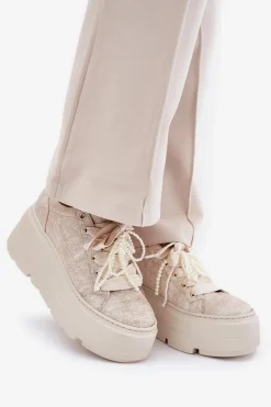 Skórzane Sneakersy Na Platformie CheBello 4658 Złote