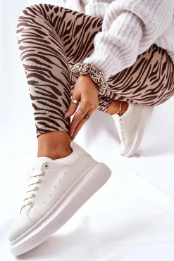 Skórzane Sportowe Buty Na Platformie Beżowe Lemmy