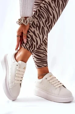 Skórzane Sportowe Buty Na Platformie Beżowe Lemmy