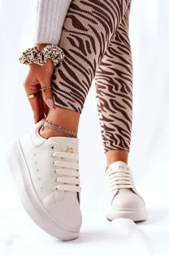 Skórzane Sportowe Buty Na Platformie Beżowe Lemmy