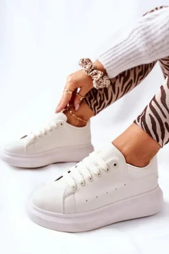 Skórzane Sportowe Buty Na Platformie Beżowe Lemmy