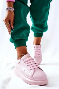 Skórzane Sportowe Buty Na Platformie Różowe Lemmy