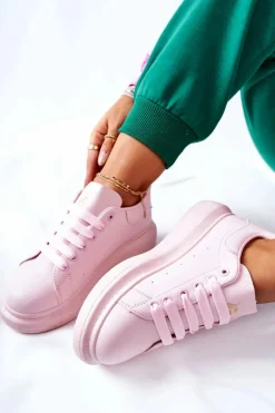Skórzane Sportowe Buty Na Platformie Różowe Lemmy