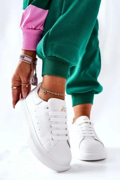 Skórzane Sportowe Buty Na Platformie Białe Lemmy