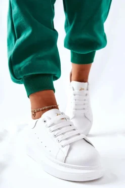 Skórzane Sportowe Buty Na Platformie Białe Lemmy