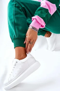 Skórzane Sportowe Buty Na Platformie Białe Lemmy