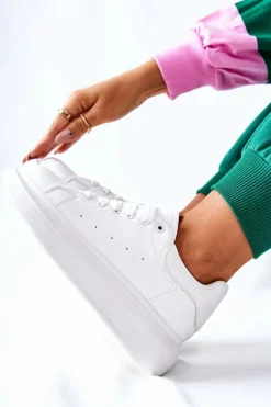 Skórzane Sportowe Buty Na Platformie Białe Lemmy