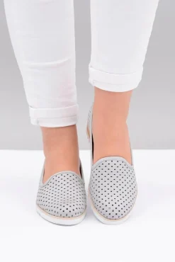 Skórzane Szare Polskie Baleriny Lordsy Gabi