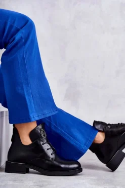 Skórzane Sznurowane Botki Z Wycięciami Czarne Fabiana