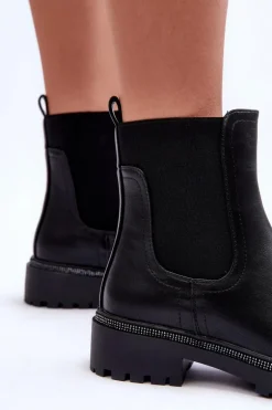 Skórzane Sztyblety Botki Damskie Czarne Crowder