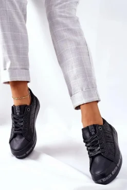 Skórzane Tenisówki Na Platformie BIG STAR II274070 Czarne