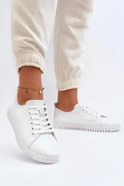 Skórzane Trampki Damskie Białe Xenobia