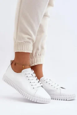 Skórzane Trampki Damskie Białe Xenobia