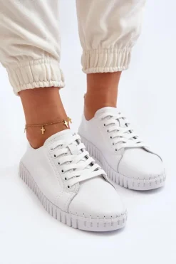 Skórzane Trampki Damskie Białe Xenobia