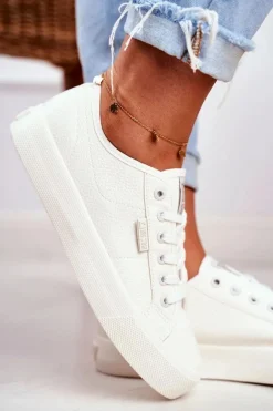 Skórzane Trampki Damskie Big Star Białe GG274098