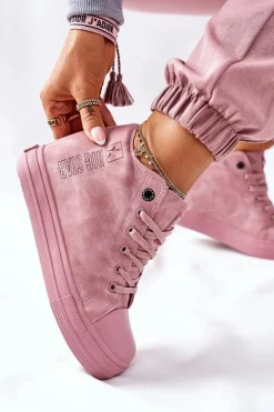 Skórzane Trampki Na Koturnie Big Star II274092 Różowe