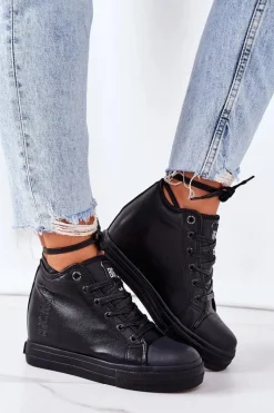 Skórzane Trampki Na Koturnie Big Star EE274127 Czarne