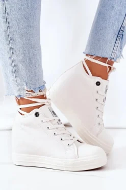 Skórzane Trampki Na Koturnie Big Star EE274128 Białe