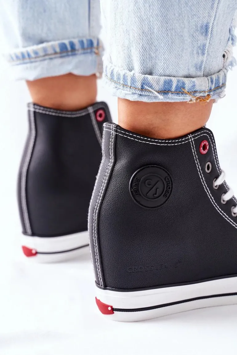 Skórzane Trampki Na Koturnie Cross Jeans II2R4025 Czarne