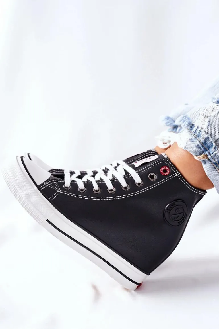 Skórzane Trampki Na Koturnie Cross Jeans II2R4025 Czarne