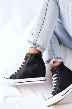 Skórzane Trampki Na Koturnie Cross Jeans II2R4025 Czarne