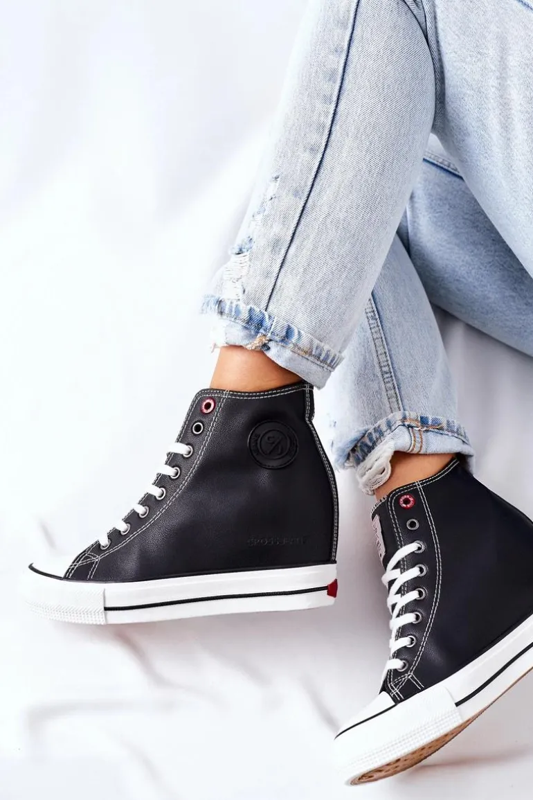 Skórzane Trampki Na Koturnie Cross Jeans II2R4025 Czarne