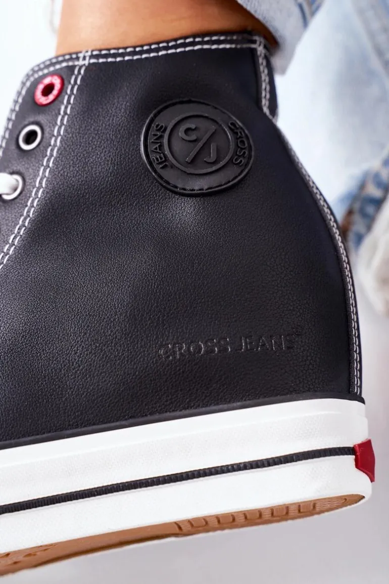 Skórzane Trampki Na Koturnie Cross Jeans II2R4025 Czarne