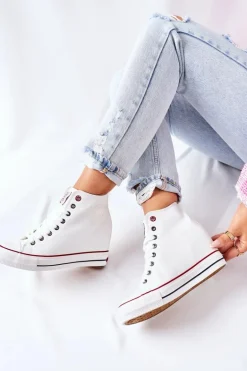 Skórzane Trampki Na Koturnie Cross Jeans II2R4024 Białe