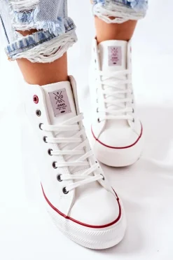 Skórzane Trampki Na Koturnie Cross Jeans II2R4024 Białe