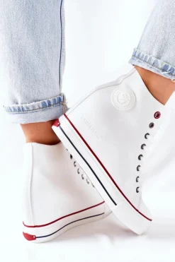 Skórzane Trampki Na Koturnie Cross Jeans II2R4024 Białe