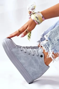 Skórzane Trampki Na Koturnie Big Star II274094 Niebieskie