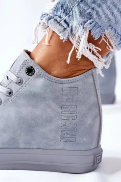 Skórzane Trampki Na Koturnie Big Star II274094 Niebieskie