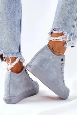 Skórzane Trampki Na Koturnie Big Star II274094 Niebieskie