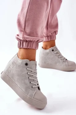 Skórzane Trampki Na Koturnie Big Star II274093 Szare