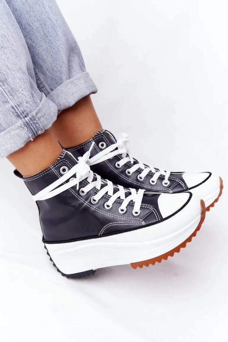 Skórzane Trampki Na Platformie Czarne Coachella