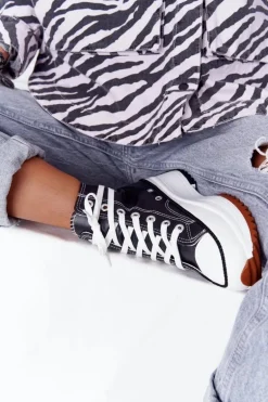 Skórzane Trampki Na Platformie Czarne Coachella