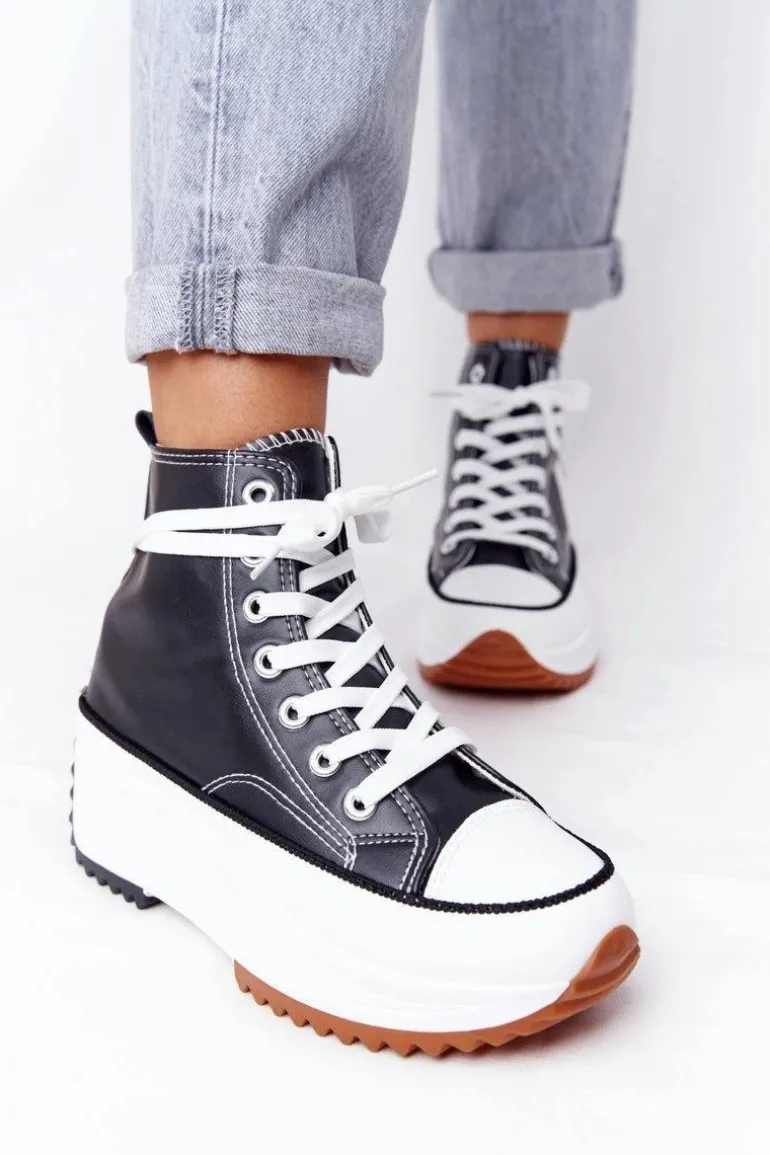 Skórzane Trampki Na Platformie Czarne Coachella